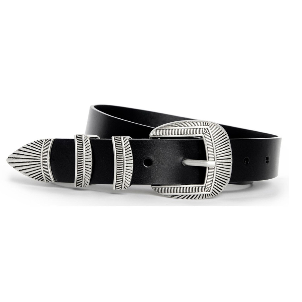 Vegan Dutch Black Faux Leather Belt with Silver Accents